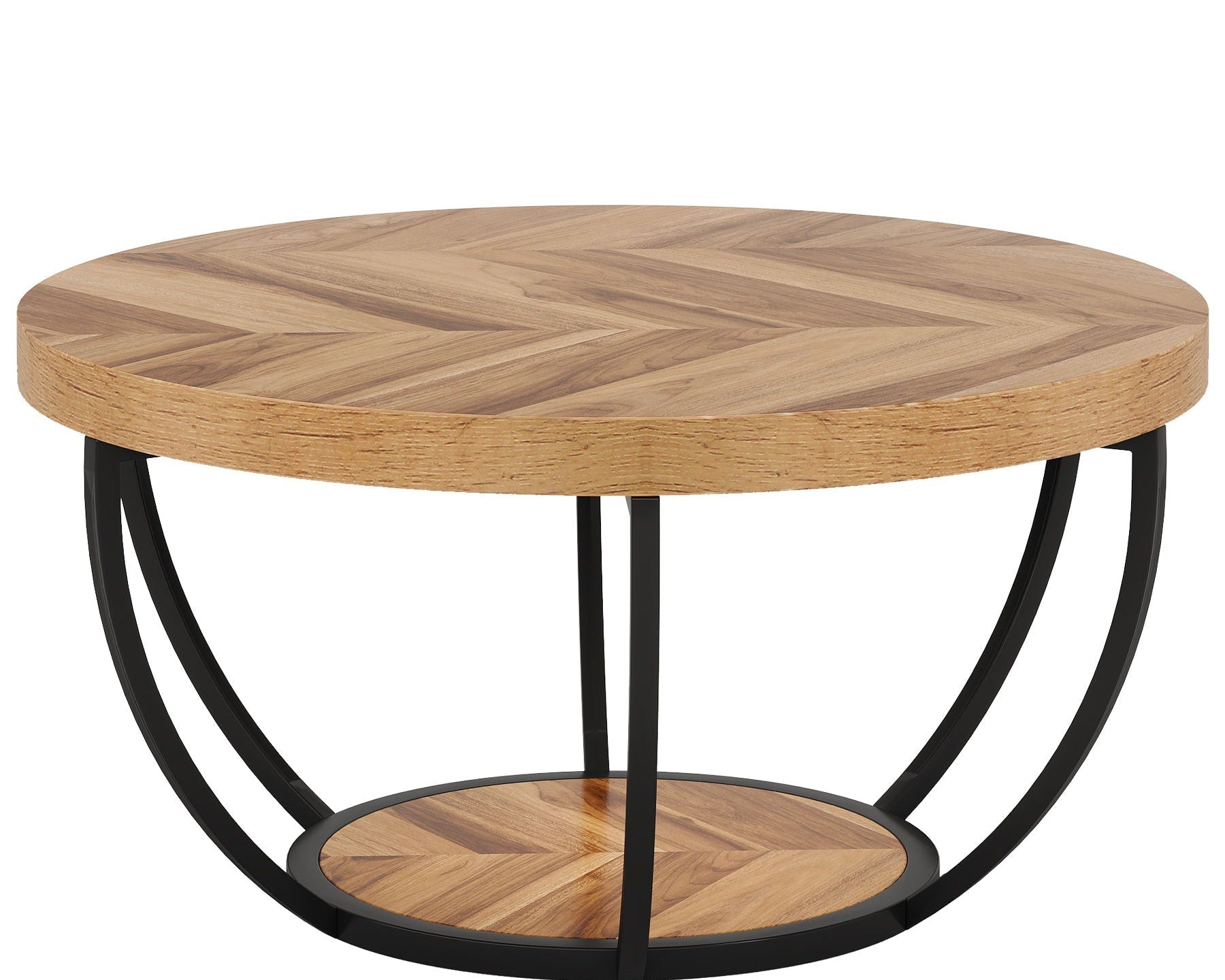 2 Tier Circle Coffee Table With Storage Shelves