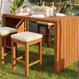 5 Piece Outdoor Bar Set with Acacia Wood Table & Cushioned Stools