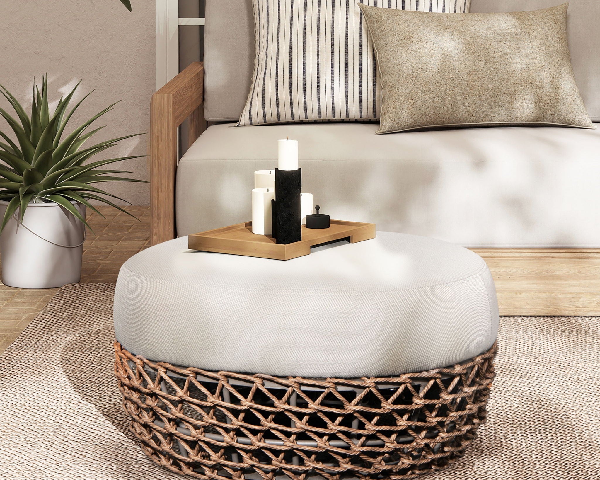 Willow - Round Upholstered Patio Ottoman