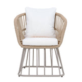 Outdoor 7-Piece Dining Set - Rectangular Teak Wood Table + 6 Wicker Chairs with Cushions