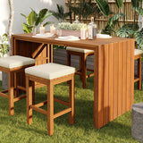 5 Piece Outdoor Bar Set with Acacia Wood Table & Cushioned Stools