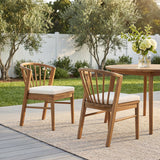 Outdoor Dining Chairs Set of 2, Acacia Wood Patio Chairs with Cushions