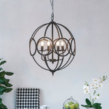 4 Light Metal Chandelier in Black Iron with Adjustable Chain