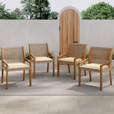 Outdoor Dining Chair Set - Acacia Wood and Wicker