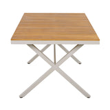 Outdoor 7-Piece Dining Set - Rectangular Teak Wood Table + 6 Wicker Chairs with Cushions