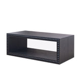 Black Beaded Edge Coffee Table – 47.6' Rectangular Center Table with Open Storage Shelf, Modern Farmhouse Style, Solid Black Finish