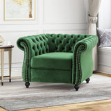 Nexuson Upholstered Velvet Chesterfield Chair with Deep Tufted and Nailhead Trim, Emerald