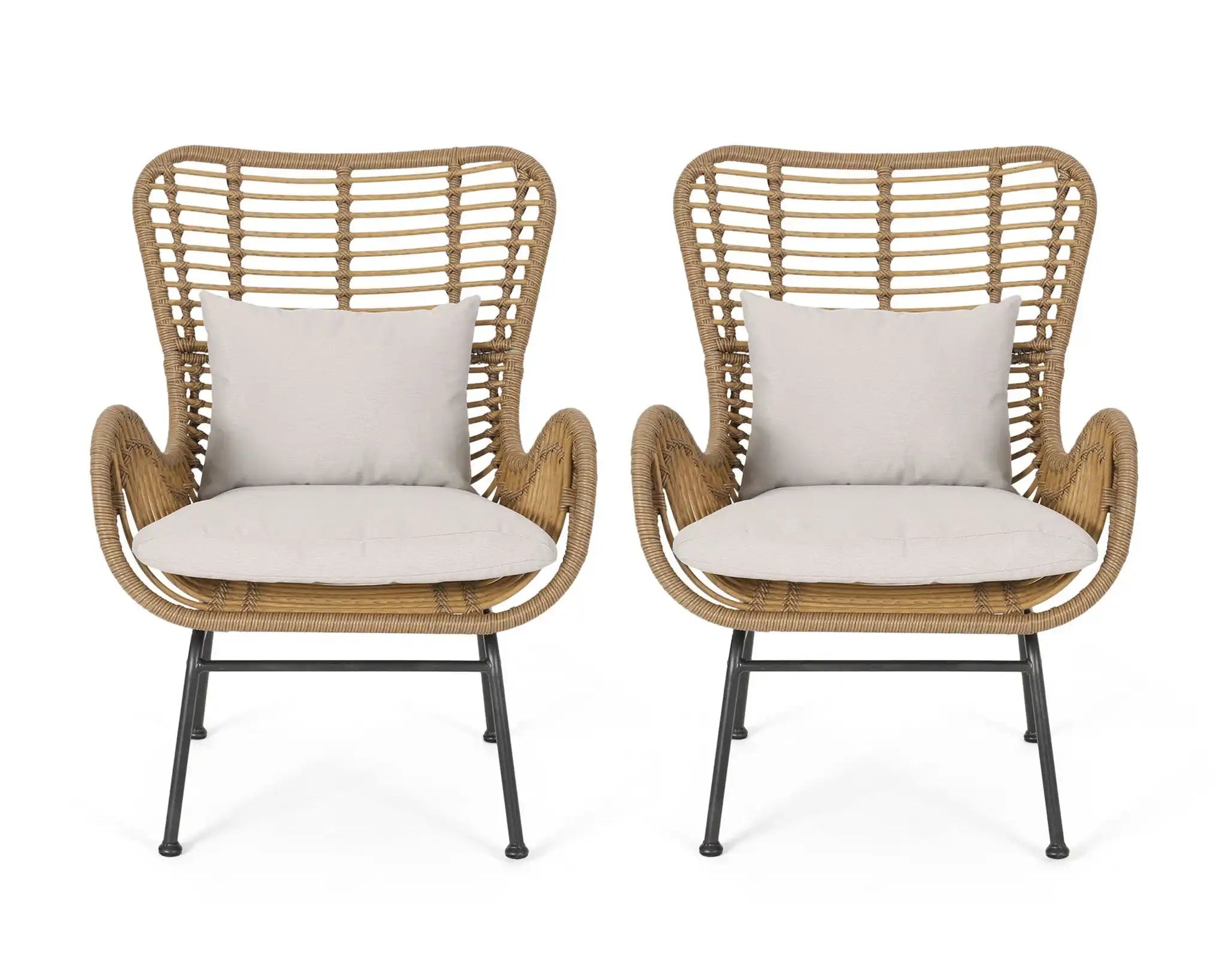 Modern Aesthetic Outdoor Rattan Accent Chair With Metal Legs