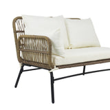 6PCS Outdoor Patio Balcony Natural Color Wicker Sofa Chair Set with Beige Cushion,Round Tempered Glass Table