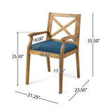 7 Pieces Acacia Wood Outdoor Dining Set with Blue Cushions