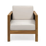 Outdoor Acacia Wood Club Chair with Wicker Accents