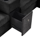 Modular 5 Seat U-Shape Sectional Sofa With Chaise Lounge, Built In Cup Holders And Storage Drawer
