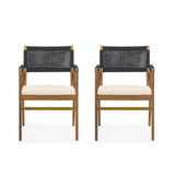 Outdoor Acacia Wood Dining Armchair With Cushion (Set of 2)