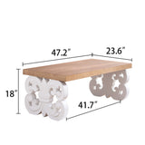 Ornate Wood Coffee Table – 47' Rectangular Farmhouse Style Table with White Carved Base and Natural Wood Top – Living Room Accent Table – Elegant Centerpiece for Modern or Traditional Decor