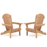 Wooden Outdoor Folding Adirondack Chair Set of 2, Honey Brown