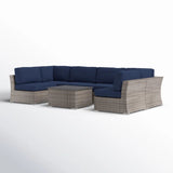 Wicker Sectional Sofa with Cushions and Table - Gray