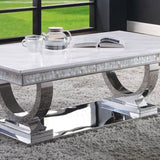 Zander Printed Faux Marble Top Mirrored Coffee Table