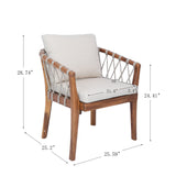 Outdoor Dining Chairs Set for 2, Acacia Wood Frame with Teak Finish
