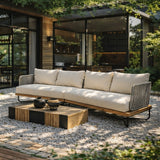 Lucca Outdoor Acacia Wood Rope Woven Sofa Sectional Set with Water-Repellent Cushions