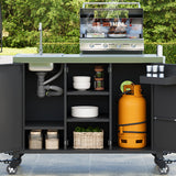 K&K 55.5" Outdoor Kitchen Island with Sink