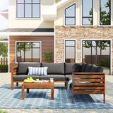 Wood Structure Outdoor Sofa Set with Gray Cushions