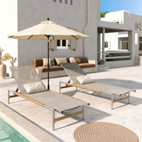 Hargrove Outdoor Patio Aluminum Chaise Lounge (Set of 2) - Natural / Silver