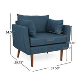 Luminate Upholstered Fabric Club Chair with Tapered Legs and 2 Accent Pillows, Navy Blue