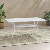 Celestine Outdoor Cast Aluminum Dining Table with Floral Lattice Design and Umbrella Holder