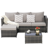 2 Pieces Patio Furniture Set with Woven Sectional and Ottoman
