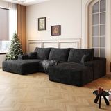 107" Cloud Sectional Sofa with Ottoman with Plush Corduroy - Black or Green