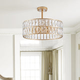 18' Golden Modern Crystal Drum Chandelier - 6-Light Pendant Lighting