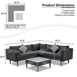 4-Pieces Outdoor Wicker Sofa Set with Colorful Pillows