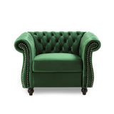Nexuson Upholstered Velvet Chesterfield Chair with Deep Tufted and Nailhead Trim, Emerald