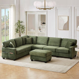 Upholstered U-Shaped Sectional Sofa with Movable Ottoman and Storage Pockets - Multiple Colors
