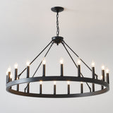 53.15 Inch Matte Black Wagon Wheel Chandelier with 18 Lights