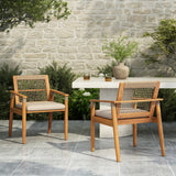 Outdoor Dining Chairs Set of 2 with Acacia Wood and Rope Design