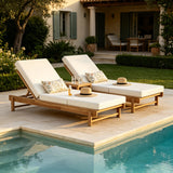 Light Teak Acacia Wood Chaise Lounge Set: 1 Frame + 1 3-Fold