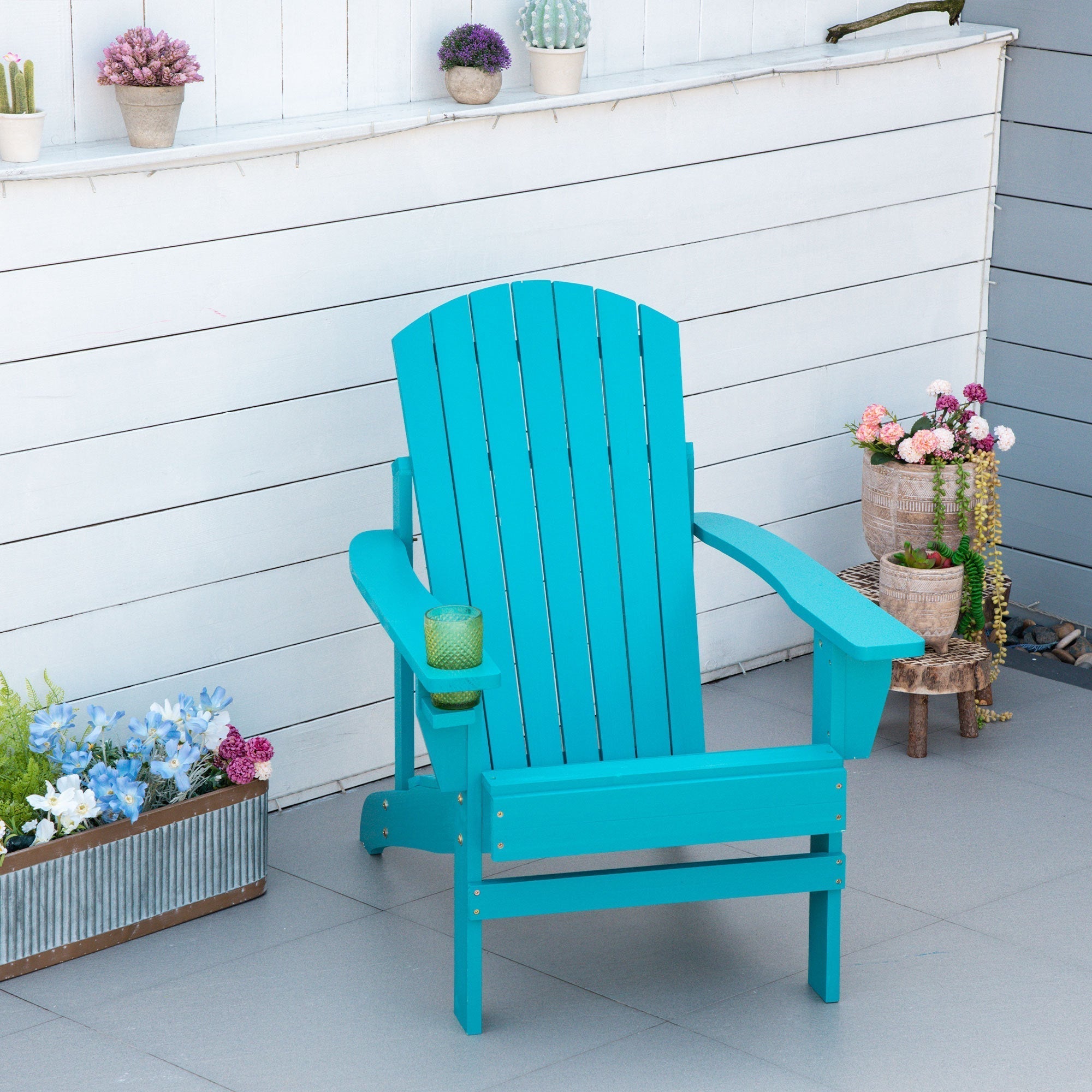 Classic Wood Adirondack Chair with Cupholder