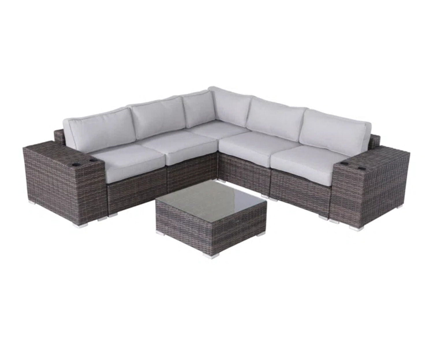Modern Patio Rattan Sectional Set With Cushions