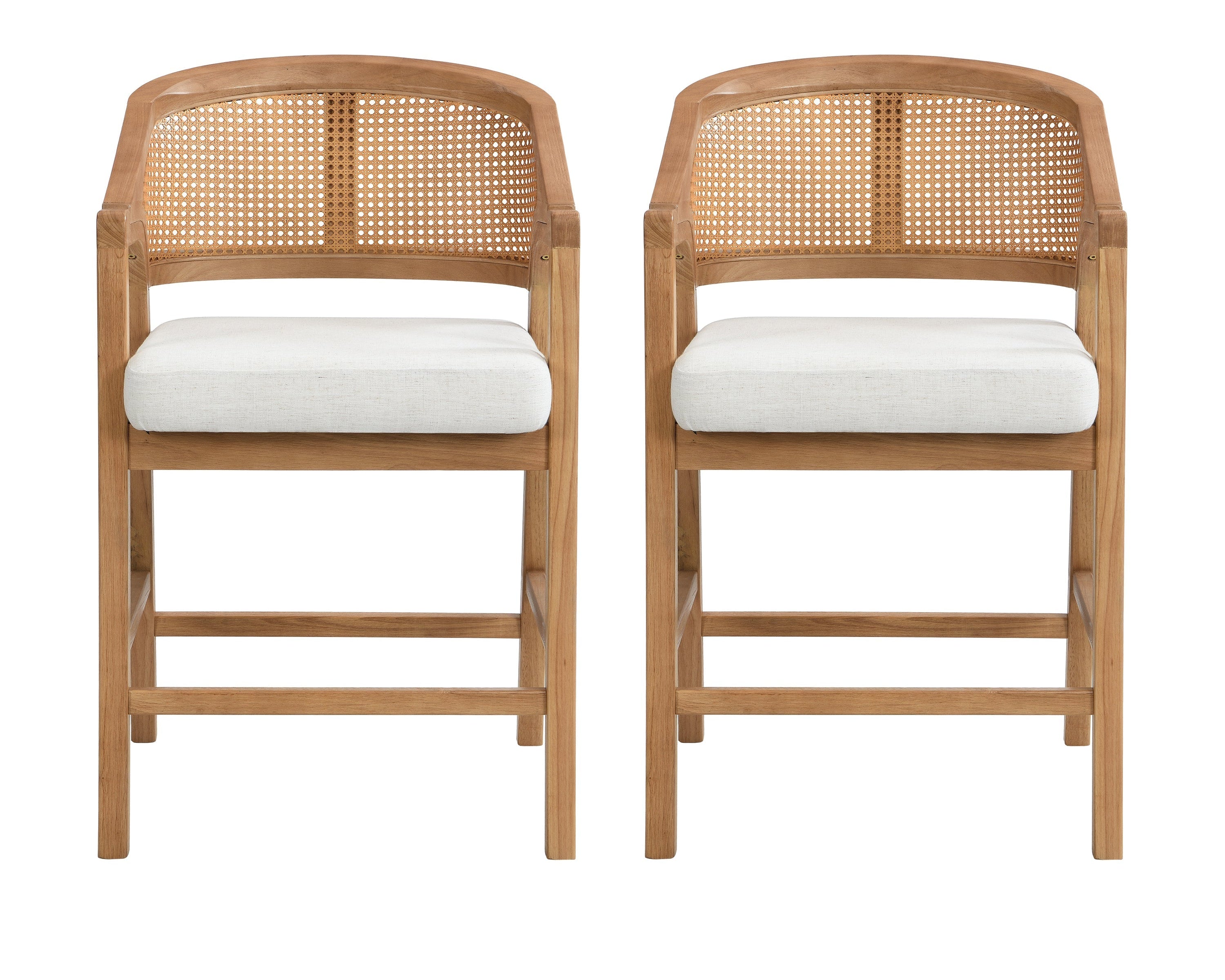 Wooden Frame Counter Stool with Rattan Back - Set of 2