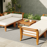 6 Piece Acacia Wood Outdoor Modular Sectional with Daybed and Tea Table