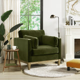Brooding Upholstered Accent Chair with Arm Cushions and Wood Legs