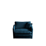 Comfy Deep Single Seat Sofa Upholstered Reading Armchair in Blue Chenille Fabric