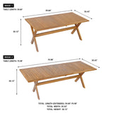 60-76" Acacia Wood Outdoor Dining Table, Telescopic, Teak Finish