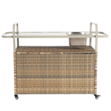 Outdoor Bar Table with Wicker Cabinet and Steel Top