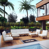 Modway Marina Outdoor Teak Patio Set with White Cushions – 10-Piece Collection by Patio Elegance