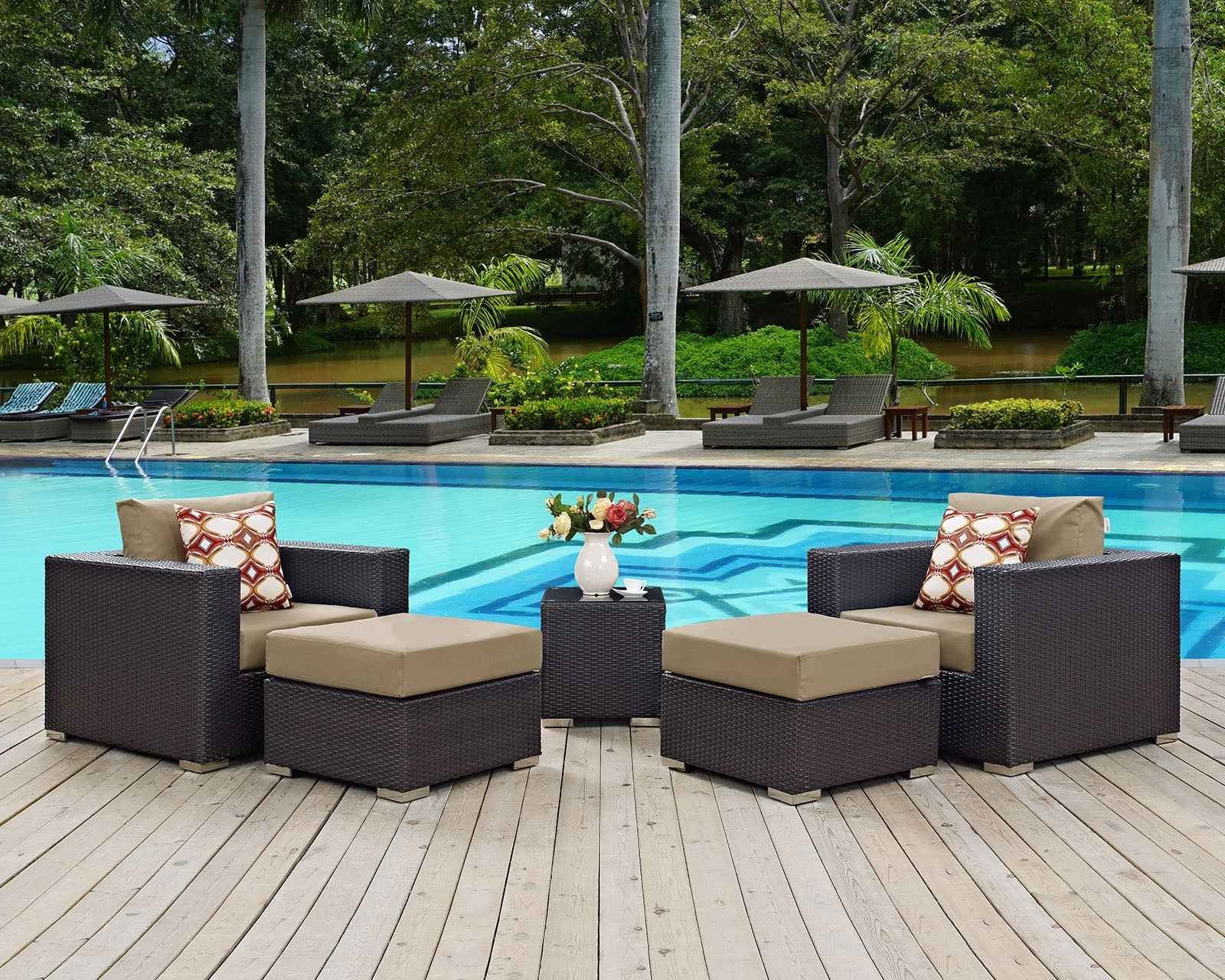 Modway Convene Outdoor Sectional Set - 5-Piece Patio Furniture for Ultimate Comfort