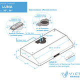 30 Inch 600 CFM Under Cabinet Range Hood with Push Button Controls - VICTORY Luna