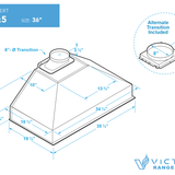 36 Inch 750 CFM Range Hood Insert - VICTORY Q5