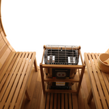Blisspod, Prague, Canadian Red Cedar Outdoor Steam Barell Sauna, 2-4 / 4-6 persons with Full Glass Back & 2 front Porch seats